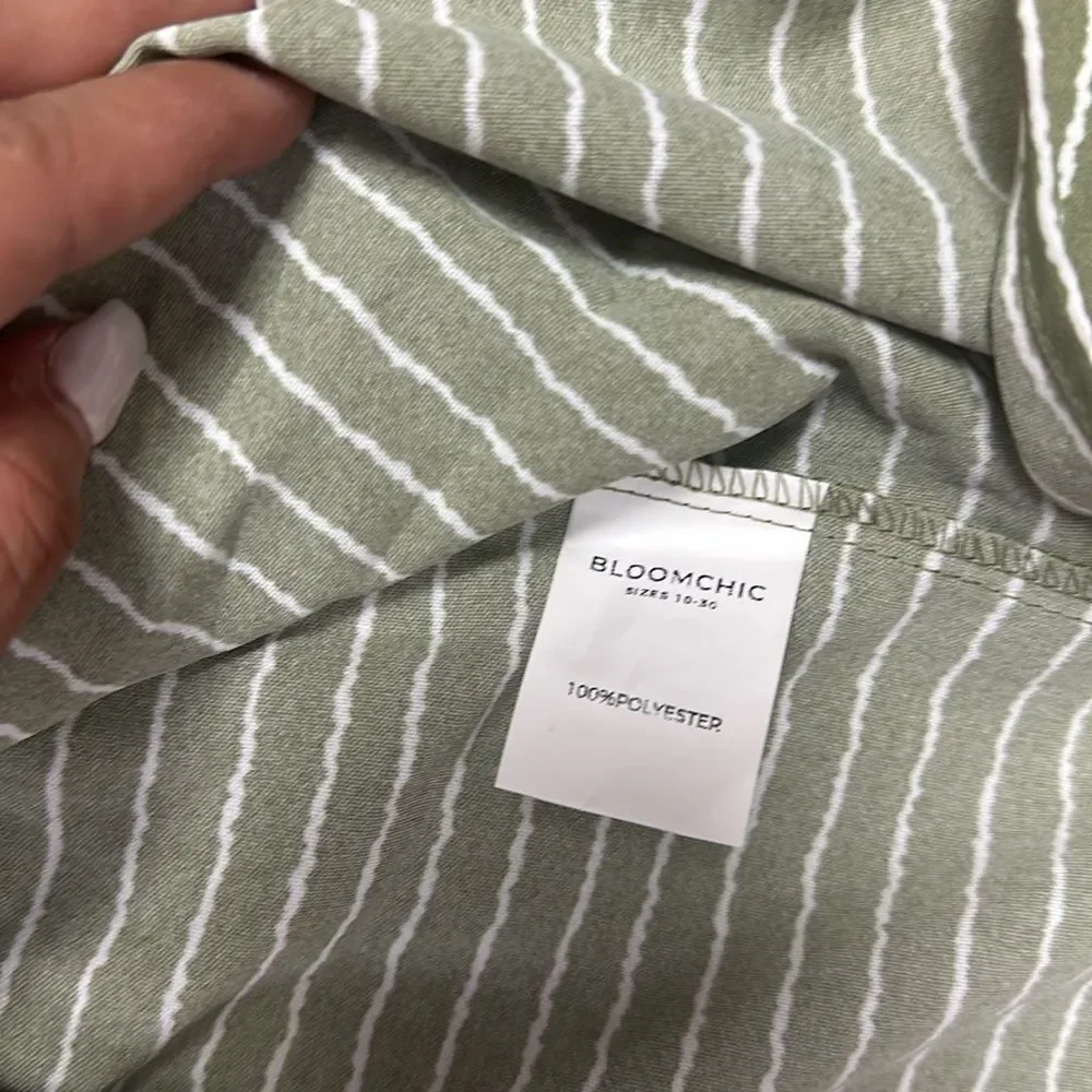 Bloomchic Striped Summer V Short Flowy Swing Casual Neck Short Sleeve (Green Sz - Picture 11 of 11